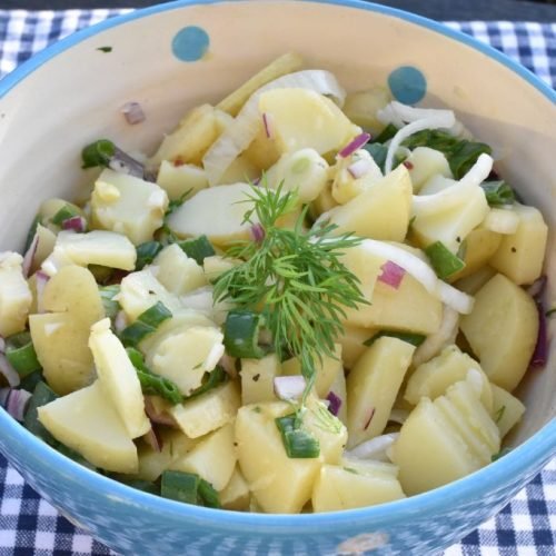 Kold kartoffelsalat med eddike olie dressing