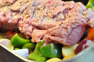 Cuvettesteg stegt med kartofler løg og peberfrugt