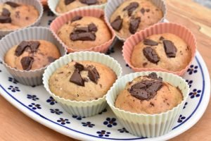 Bananmuffins med olie, brun farin & chokolade