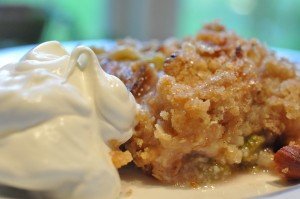 Rabarbercrumble med marcipan og flødeskum