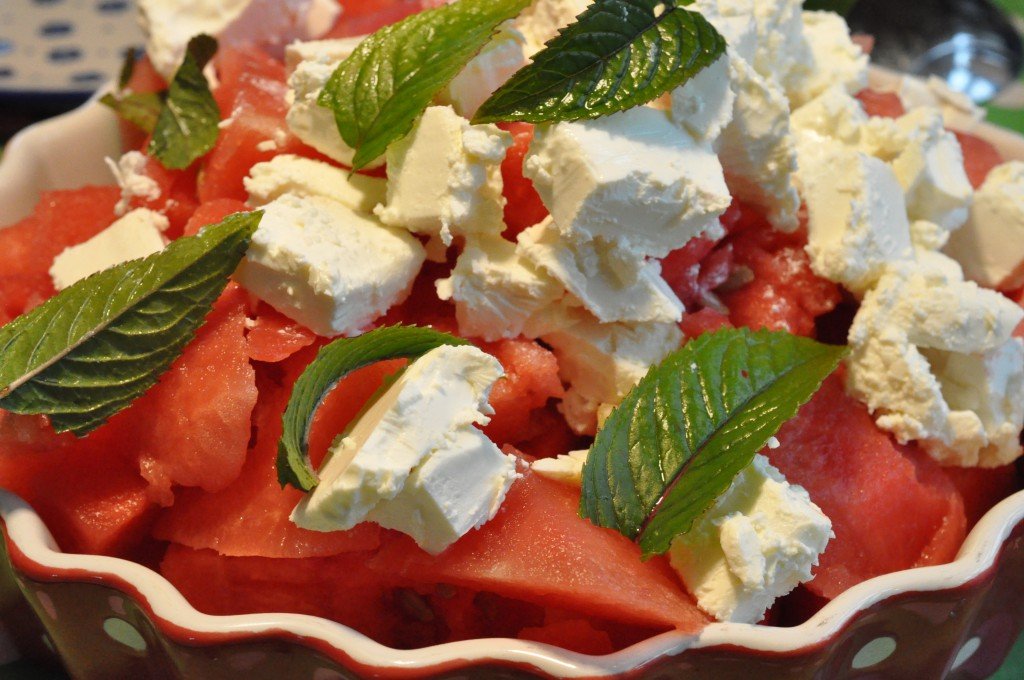 Melonsalat med feta og mynte