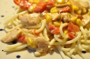 Kylling med ostesovs og pasta - nem gryderet