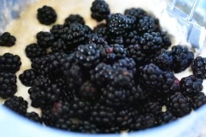 Sukkerbrødskage med brombær og kokos
