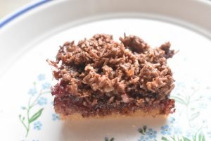 Kakaosnitter med kokos og syltetøj og opskrift