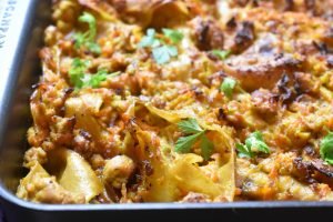 Kyllingelasagne med kokosmælk og karry