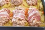 Baconruller i fad med flødekartofler - lækker ovnret